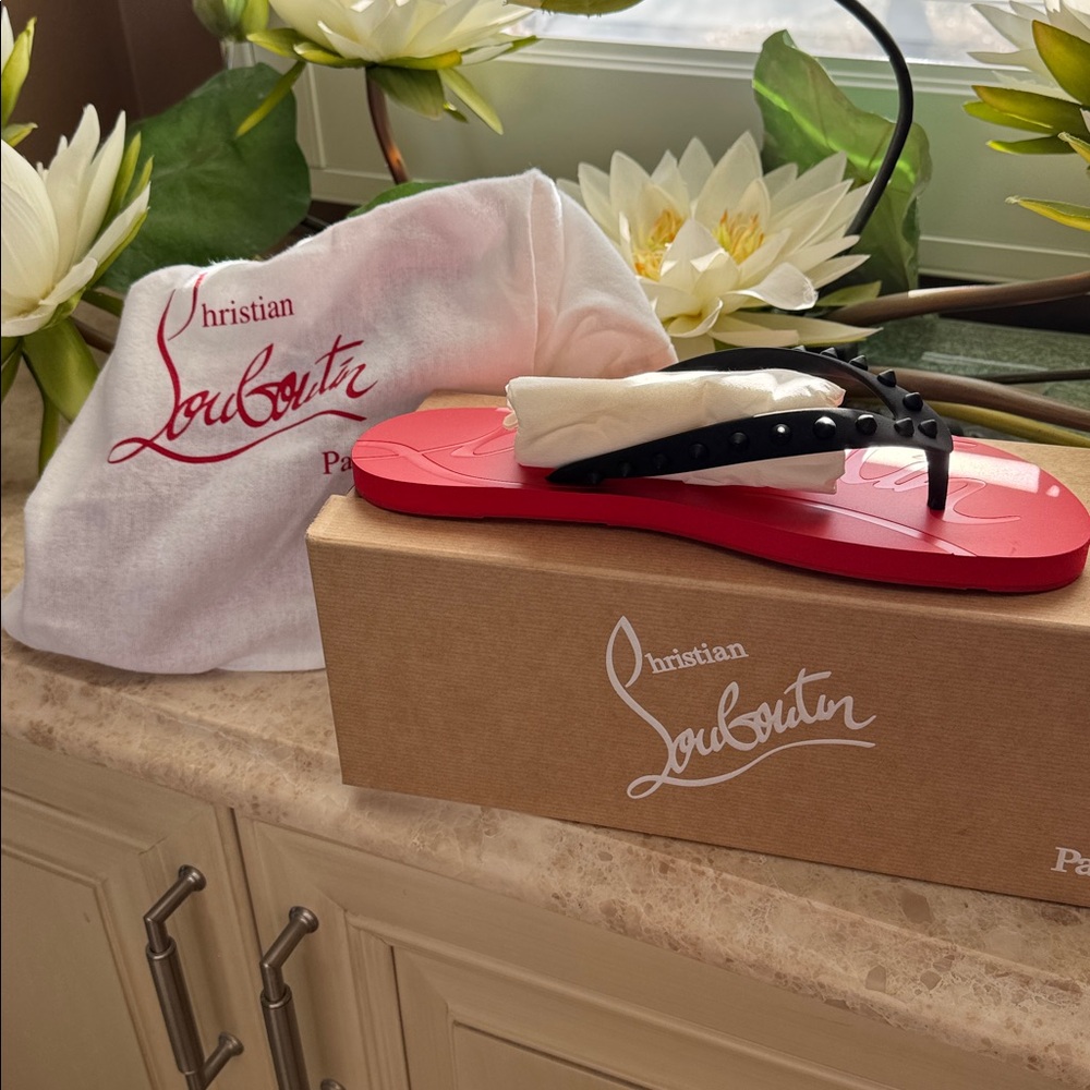Men’s Christian Louboutin Red and Black Sandals